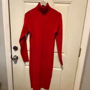 Express Vibrant Red Long Sleeve Dress